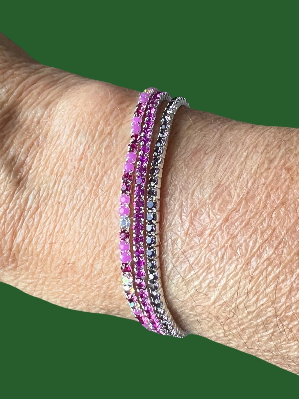 Sparkling Multi-Color Tennis Bracelet Set - Pink, Purple, Black - Picture 4 of 6
